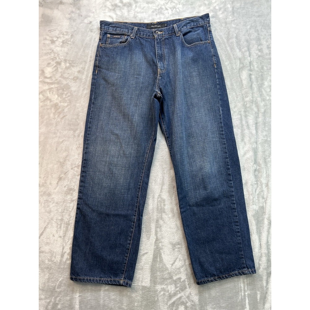 Calvin Klein Jeans Mens Sz 36x30 Blue Straight Mid Rise Faded Guys‎ Denim Work